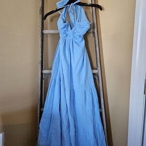Elegant Blue Halter Maxi Dress